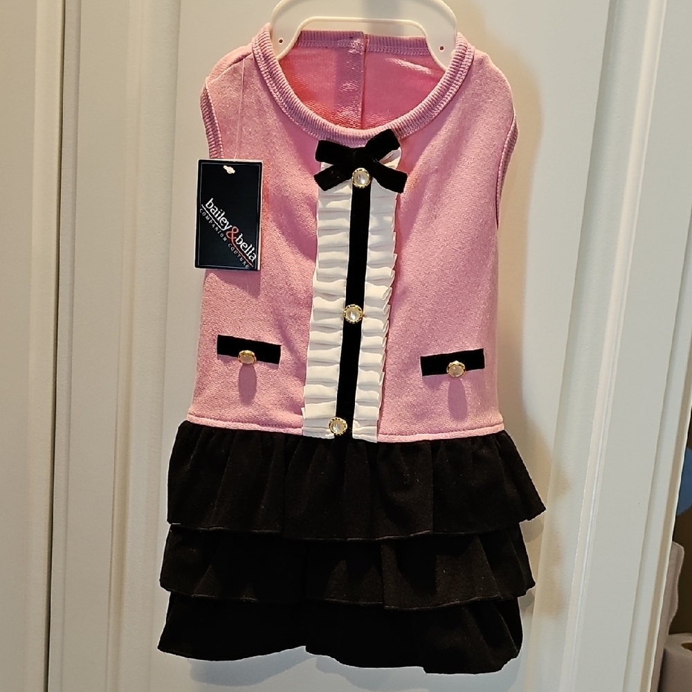 Pink and Black Ruffle Dog Dress with Bow Accents